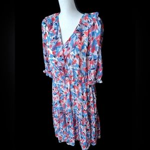 Ralph Lauren 16 Floral Print Dress Red Blue Pink